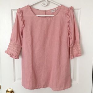 BodyFlirt | Vertical Striped Ruffled Blouse Red